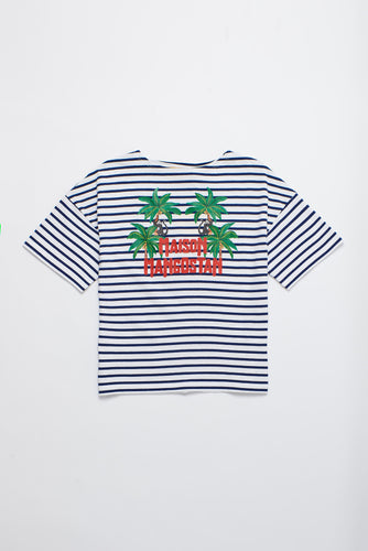 Maison Mangostan / Monkey Stripes T-Shirt / White Navy