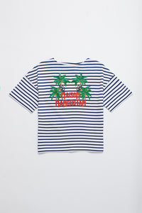 Maison Mangostan / Monkey Stripes T-Shirt / White Navy