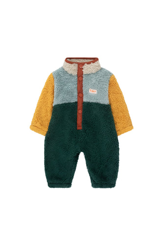 Tinycottons / BABY / Color Block Polar Sherpa One-piece / Warm Grey - Bottle Green