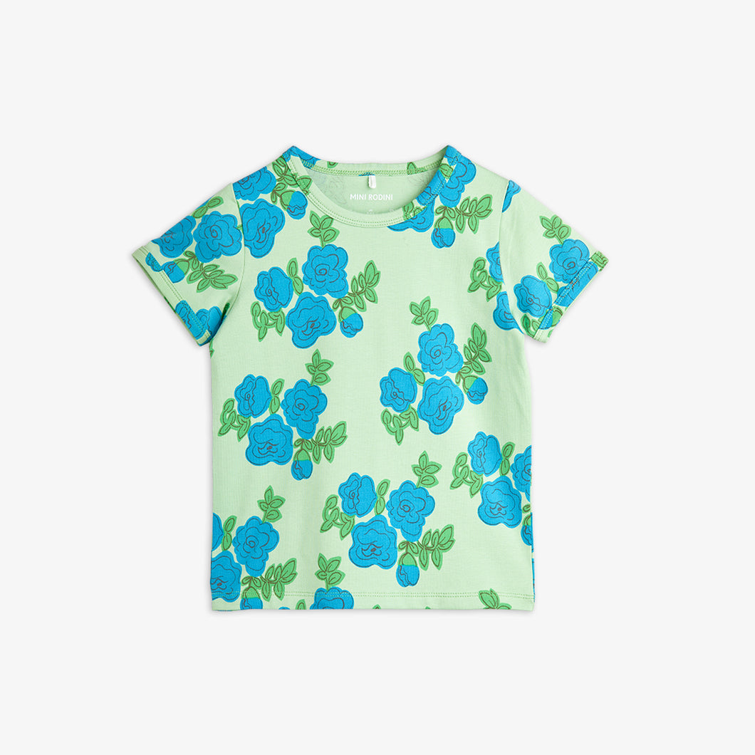 Mini Rodini / Short Sleeve T-Shirt / Blue Roses AOP / Green