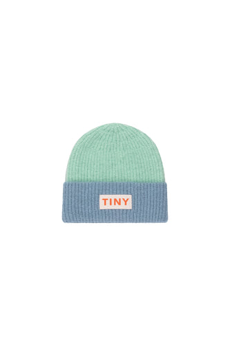 Tinycottons / KID / Color Block Beanie / Emerald - Warm Blue