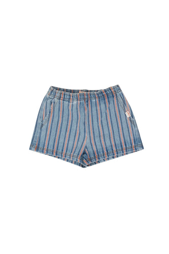 Tinycottons / KID / Stripes Multicolor Short / Light Blue Denim