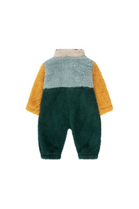 Tinycottons / BABY / Color Block Polar Sherpa One-piece / Warm Grey - Bottle Green