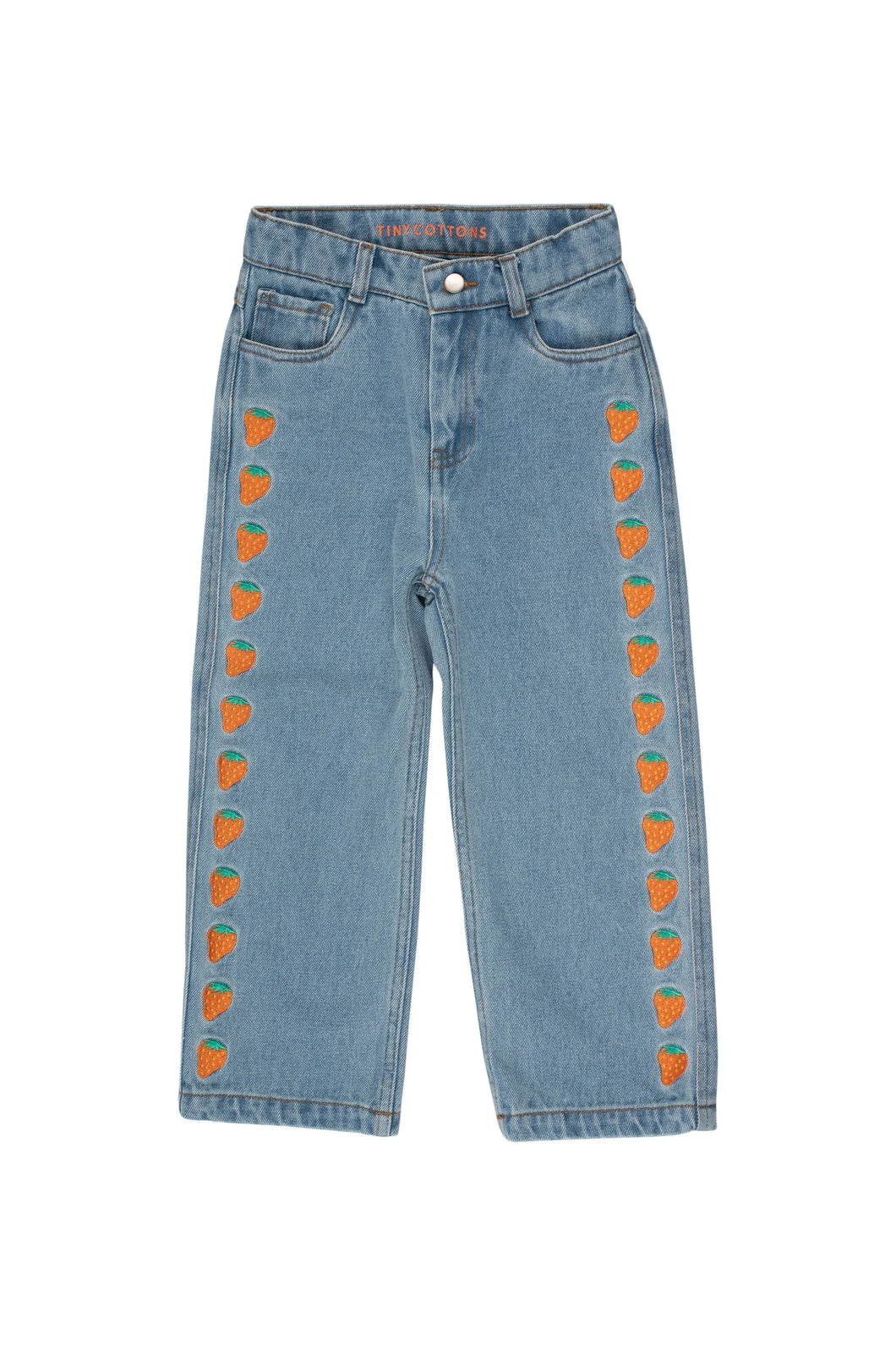 Tinycottons / KID / Strawberries Emb Jeans / Light Blue Denim