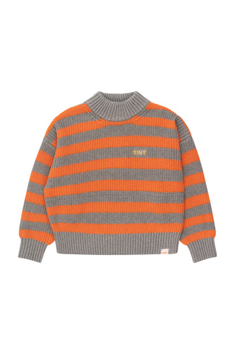 Tinycottons / KID / Stripes Mockneck Sweater / Warm Grey - Summer Red